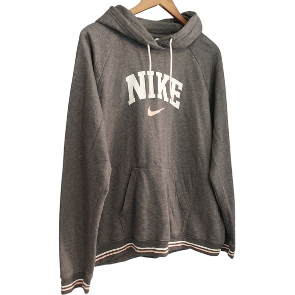 Nike Sportswear Varsity Fleece Grey Pullover Hoodie Womens Size XXL Pink Swoosh - Picture 2 of 10